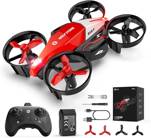 Imagen relacionada con Holy Stone HS210F Mini Drone para Niños, 2 en 1 Quadcopter RC de Interior con Luces LED, Modo de Aterrizaje y Vuelo, 3D Flip, Modo sin Cabeza, Batería Modular Segura, Juguete para Regalo