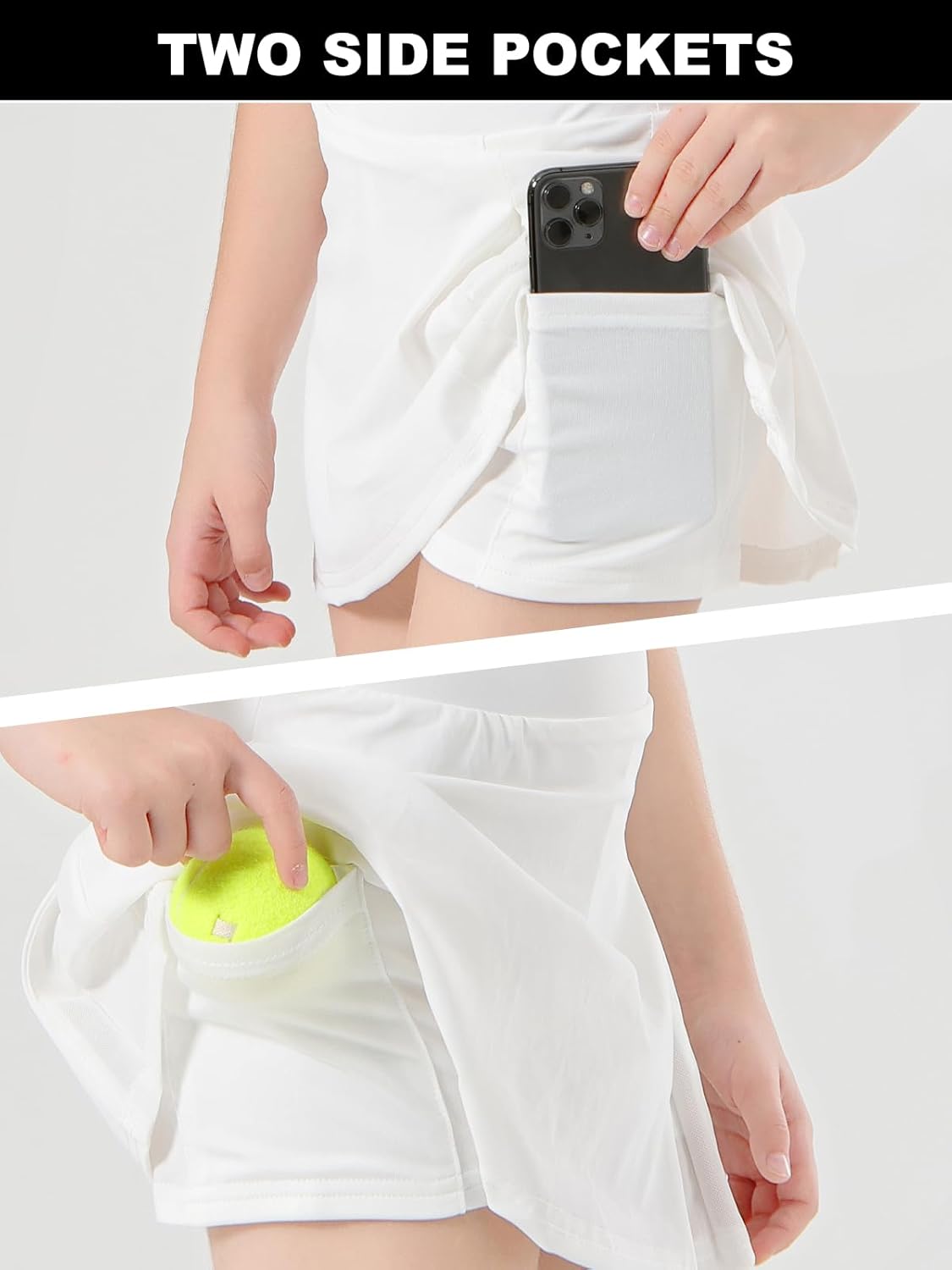 Girls Tennis Skirt with Shorts Pocket, High Waisted Athletic Skort Kids Splicing Mesh A-Line Skirts for Golf Running - Image 4