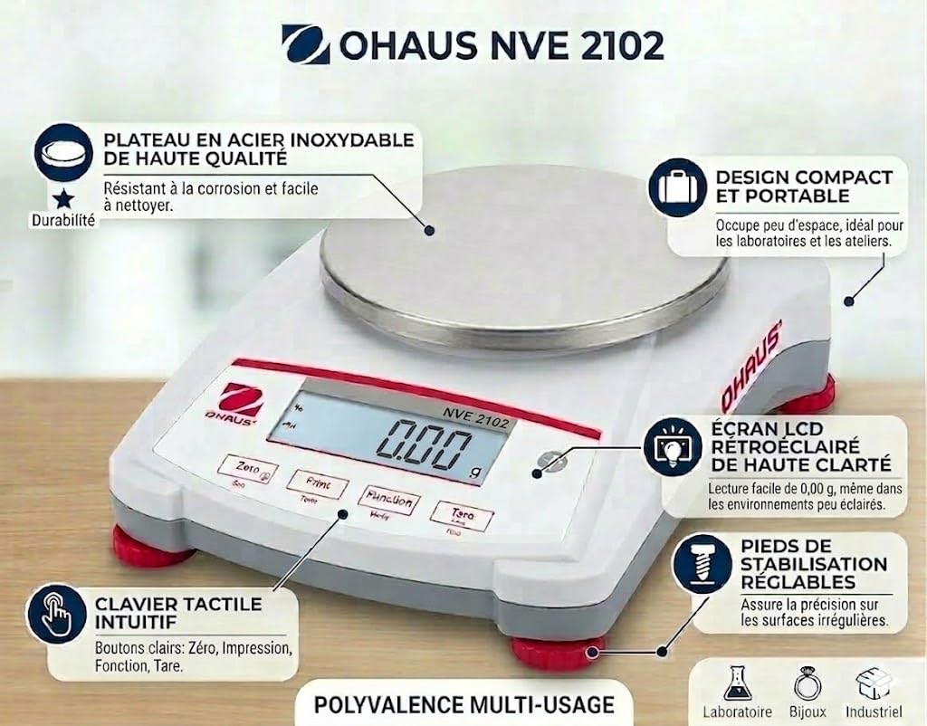 Balanza electrónica Ohaus NVE-2102. Capacidad 2100 gramos en 0'01 g