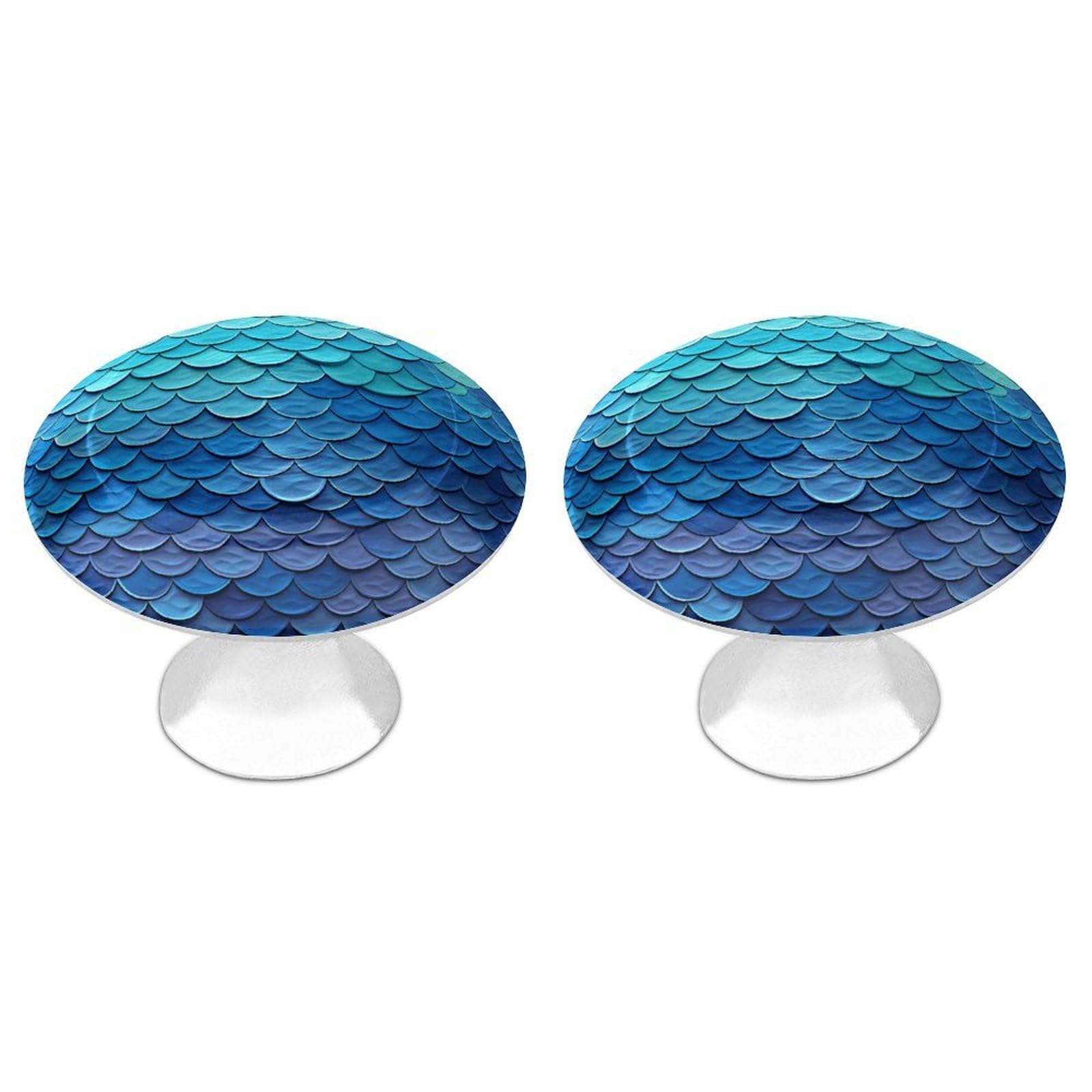 Vstadank Style Ocean Sea Blue Mermaid Fish Scale Cabinet Knobs Round Wardrobe Pulls Simple Drawer Handles With Screw Aluminum Alloy Closet Door Pull Modern Cabinet Hardware For Dresser Drawers 2 Pack