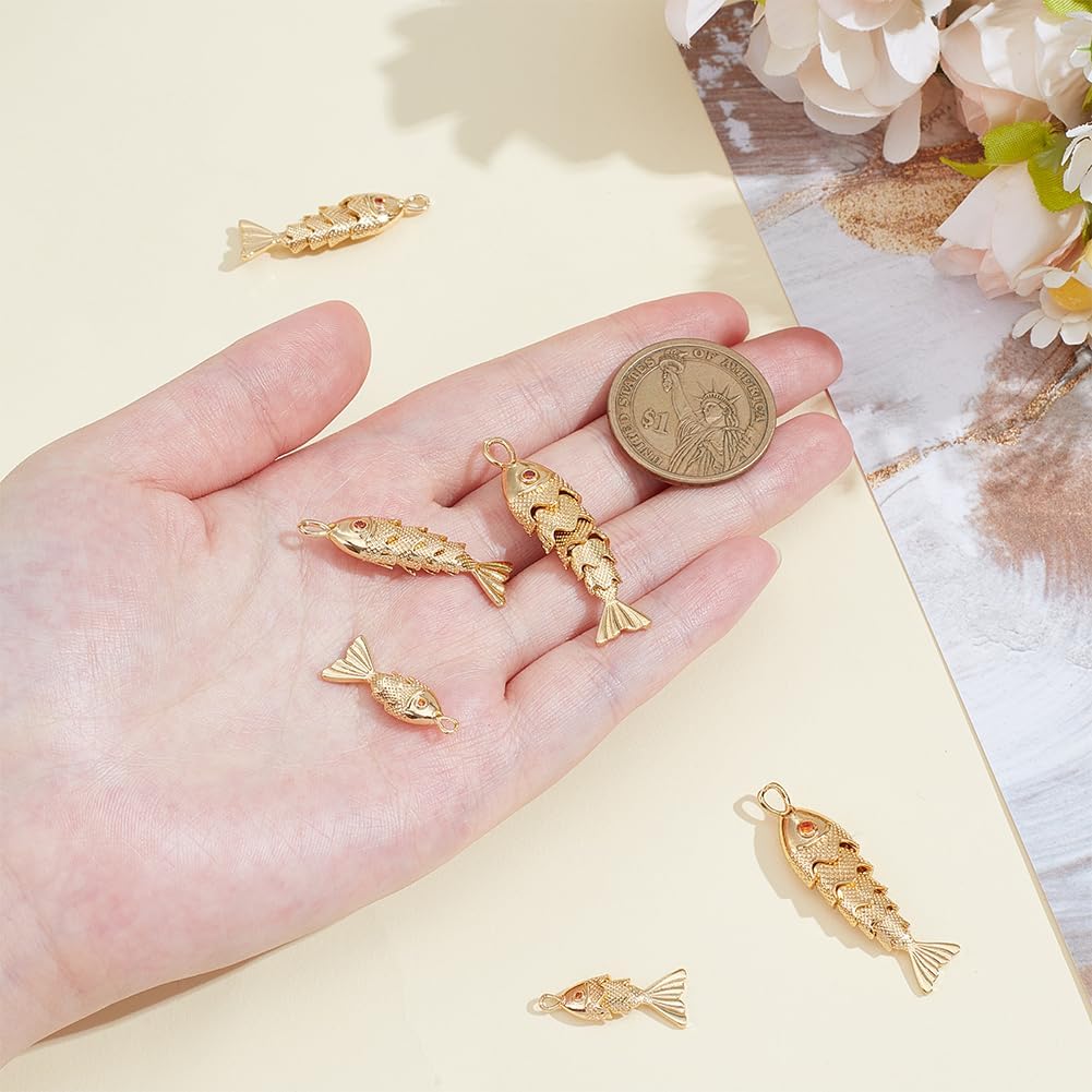 PLIGREAT 6 Pcs Gold Plated Fish Charm, 3D Articulated Fishes Charm Lucky Fish Pendant Brass Sea Animal Fishes Shaped Pendants for DIY Earring Necklace Bracelet Jewelry Making, 3 Sizes - Image 3