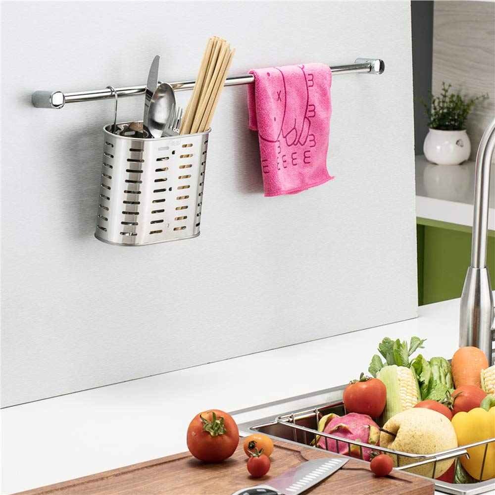Decdeal Porta Posate in Acciaio Inox Cromato con 2 Scomparti,Utensili da Cucina Asciugatura con Cremagliera,Drenante Rack Metallo di Appeso con Ganci