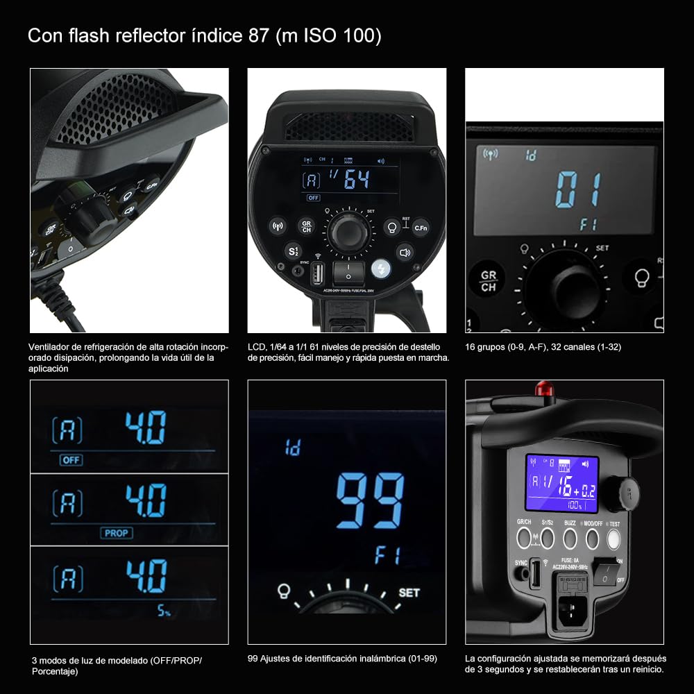 Godox DP400IIIV Studioblitz Strobe Light Kit,400Ws 5800±200K Farbtemperatur Bowens Mount 2.4G Wireless System Studio Flash für Hochzeit,Porträt,Mode