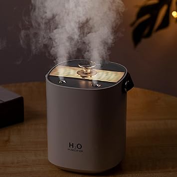 Portable Air Humidifier,1.2L Cool Mist Humidifiers Auto Shut-Off USB Desk Humidifier,with Warm Night Light and Dual Nozzle Design for Bedroom Travel Office,White