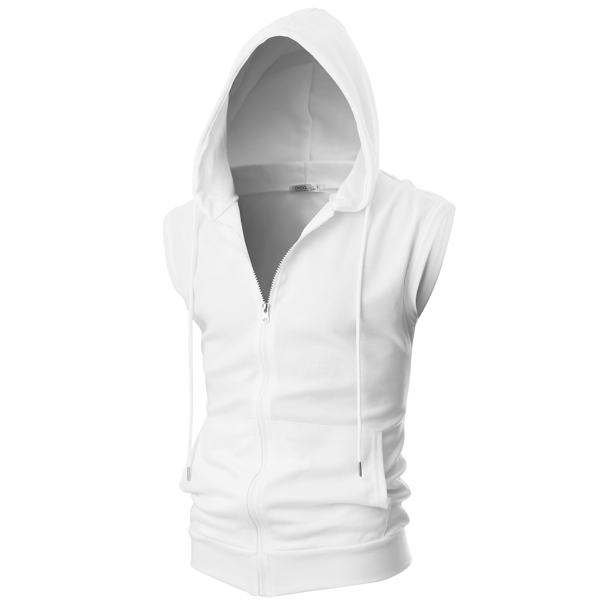 Ohoo Mens Slim Fit Sleeveless Lightweight Zip Up Hooded Sweatshirt Vest Hoodie