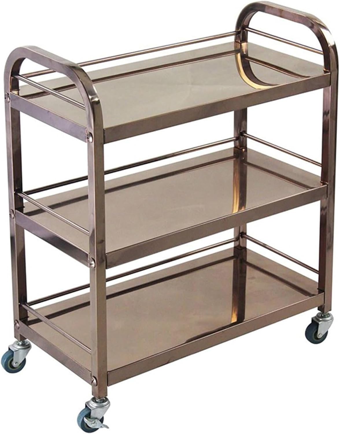 Stainless Steel Utility Cart, Stainless Steel Cart with Wheels 3 Tier, Movable Dining Cart Work Table with Swivel Casters, Dental Utility Cart for Clinic, Lab,Gold