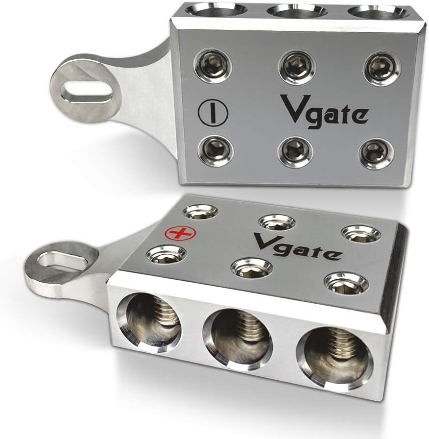 - 6x1/0 AWG Gauge Post Battery Terminals, for Lithium or AGM Lead Acid Battery with Bolt Down Ends or Threaded Studs, M6 or 1/4”-20