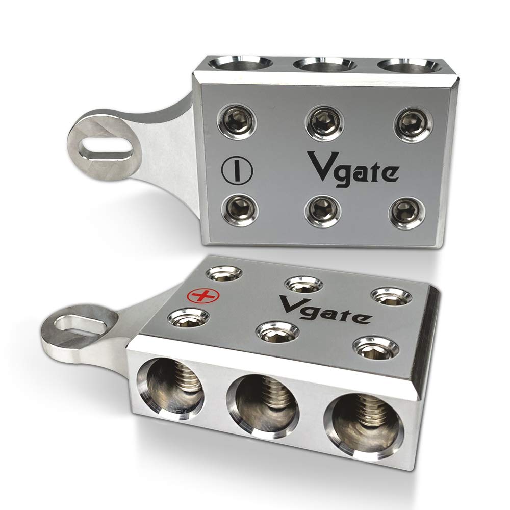 Vgate 6x1/0 AWG Gauge Post Battery Terminals, for Lithium or AGM Lead Acid Battery with Bolt Down Ends or Threaded Studs, M6 or 1/4”-20