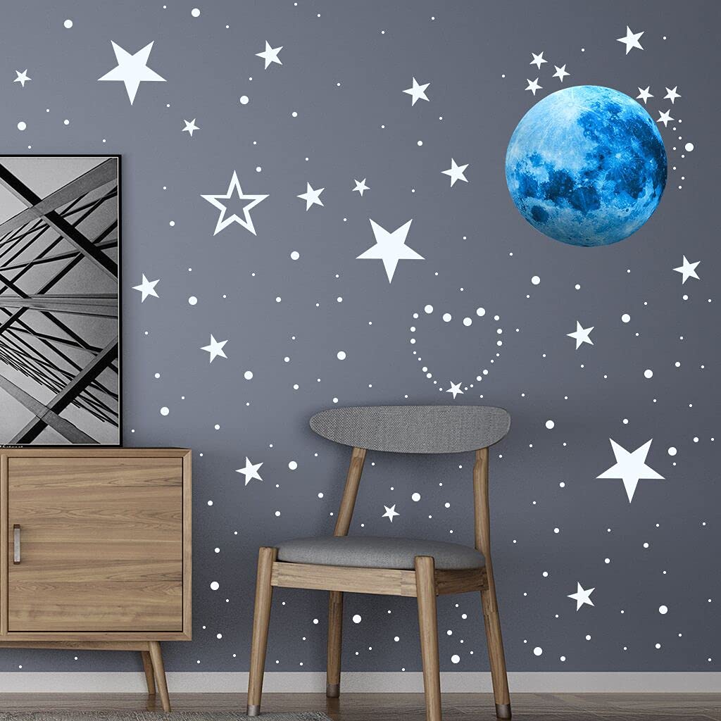 Alnicov 435 Pieces Glow in The Dark Stars Stickers,Luminous Moon Star Dot Stickers Fluorescent Glow Wall Ceiling Sticker Decals for Bedroom Living Room Birthday Christmas Decoration Blue
