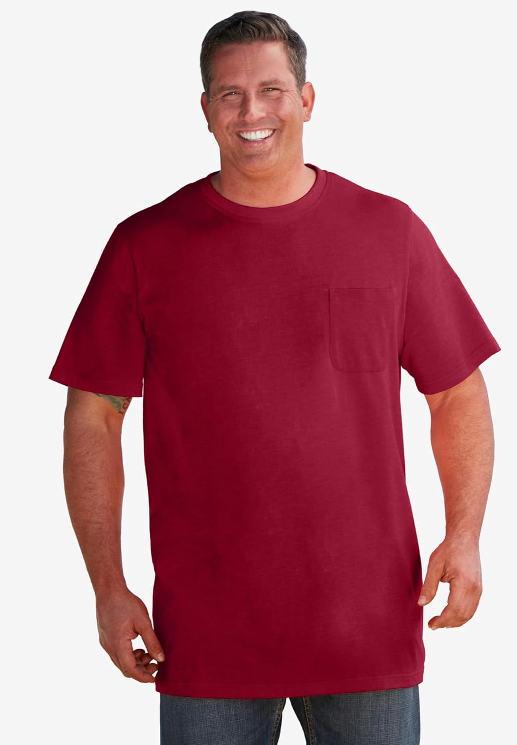 KingSize Men's Big & Tall Shrink-Less Lightweight Longer-Length Crewneck Pocket T-Shirt - Image 5