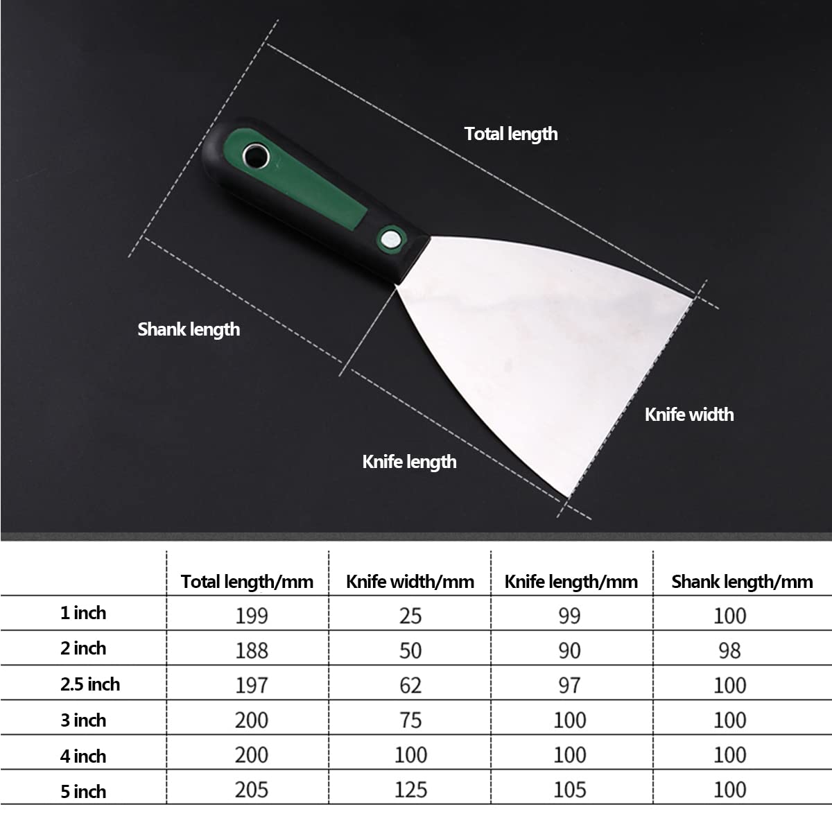 Cuchillo raspador de masilla, raspador de masilla, cuchillo for masilla, herramienta raspadora de metal for acabado de paneles de yeso, raspado de yeso, calcomanías y papel tapiz, 2,5 pulgadas (Size