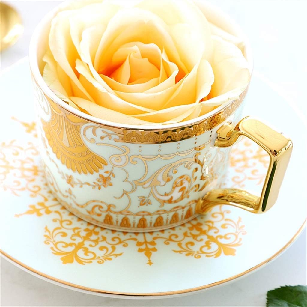 Coffee Cup Bone China Coffee Cup Golden with Spoon Home Afternoon Tea Cups Office Cup and Saucer Set