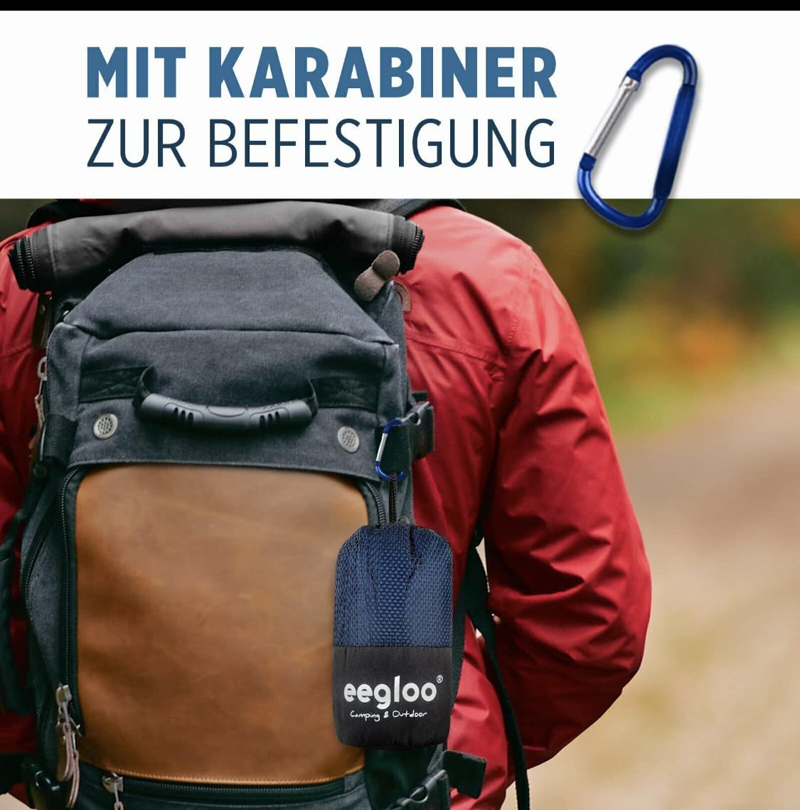 Hüttenschlafsack Berghüttenschlafsack Hostel Karabiner Schlafsack Camping leicht 190g Netzbeutel 220 x 70cm Navy Blau