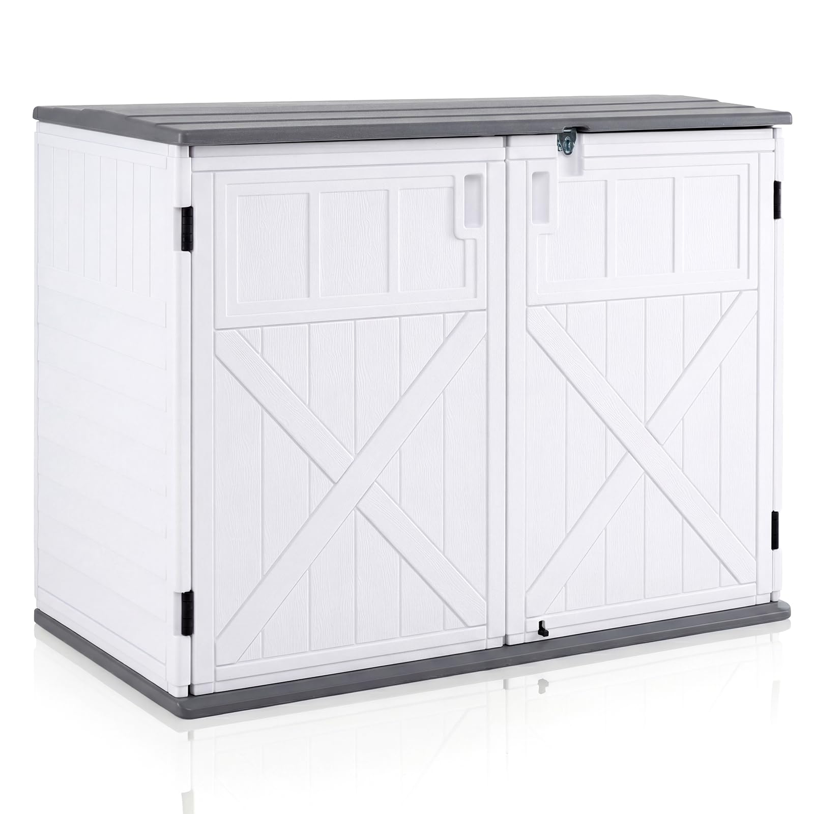 COSTWAY Gartenschrank wetterfest, Geräteschrank mit verstellbarem Regal, abschließbarem Deckel & Türen, Terrassenschrank aus HDPE, Outdoor Aufbewahrungsschrank, 118 x 63 x 94 cm
