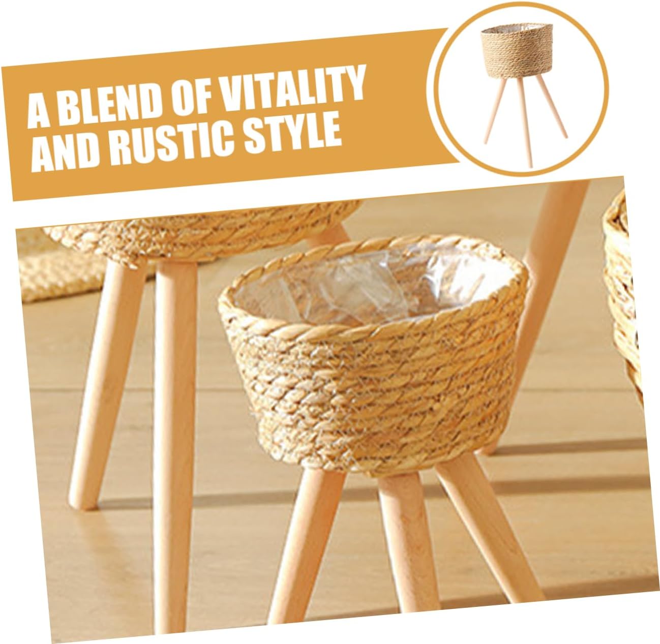 Levemolo Stable Wooden Flower Pot Stand Wicker Barrel Stand for Succulent Plants