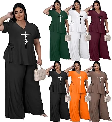 Miniatura 4 de MRSFITOK Conjunto de 2 piezas de talla grande para mujer, conjunto de pantalones, sexy, elegante, de manga larga, con abertura, ajustado, casual,