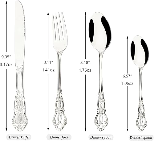 Miniatura 7 de Juego de cubiertos de lujo Royal de 8 piezas, acero inoxidable 1810, juego de cubiertos de servicio para 2, incluye tenedores, cucharas, cuchillos,