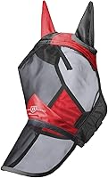 Vista 2 de Harrison Howard Pro Luminous Horse Fly Máscara de nariz larga con orejas protección UV para caballo, rojo escarlata, negro, mazorca mediana