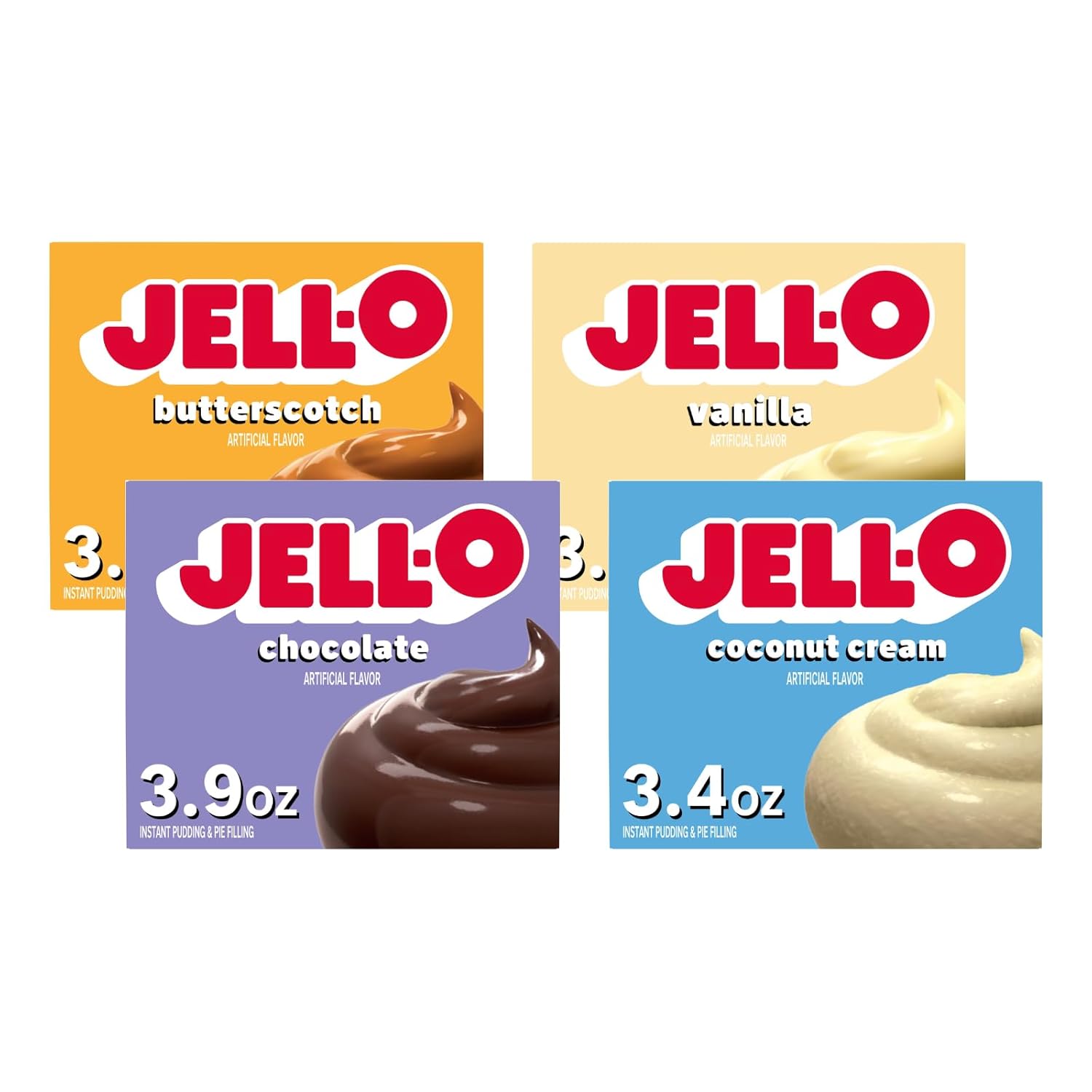 Jell-O Assorted Pudding Flavors Butterscotch, Vanilla, Chocolate & Coconut Cream (Variety Pack)
