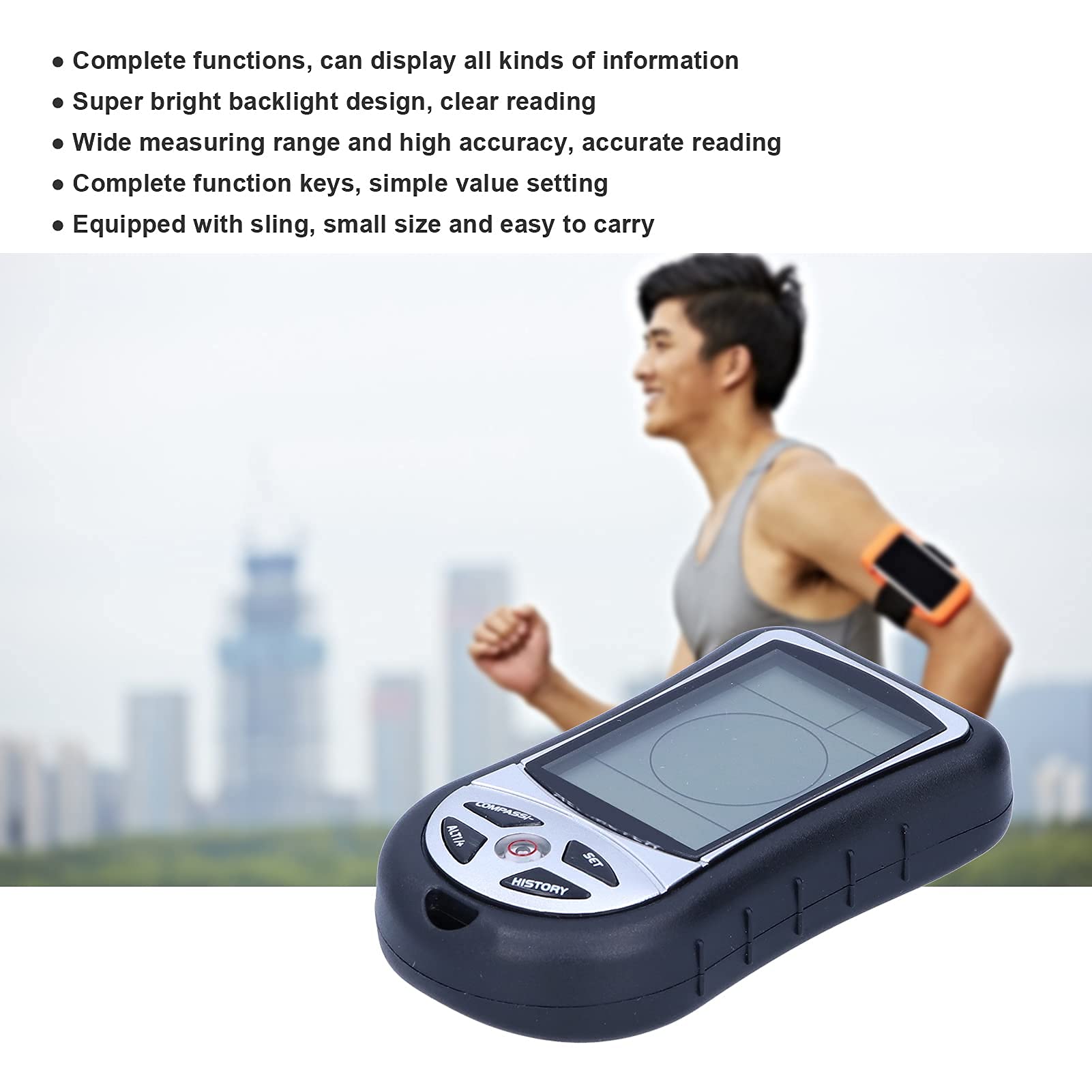 Altimètre numérique, multifonction LCD boussole altimètre baromètre thermomètre extérieur compteur dispositif avec lanière