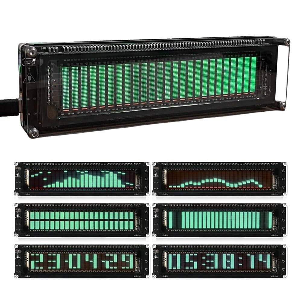 Analizador de espectro de audio, visualizador de música VFD, rango de 32 Hz-16 kHz, filtro de ruido AGC, alimentación dual tipo C, entrada AUX de 3.5 mm para estéreo de coche y hogar