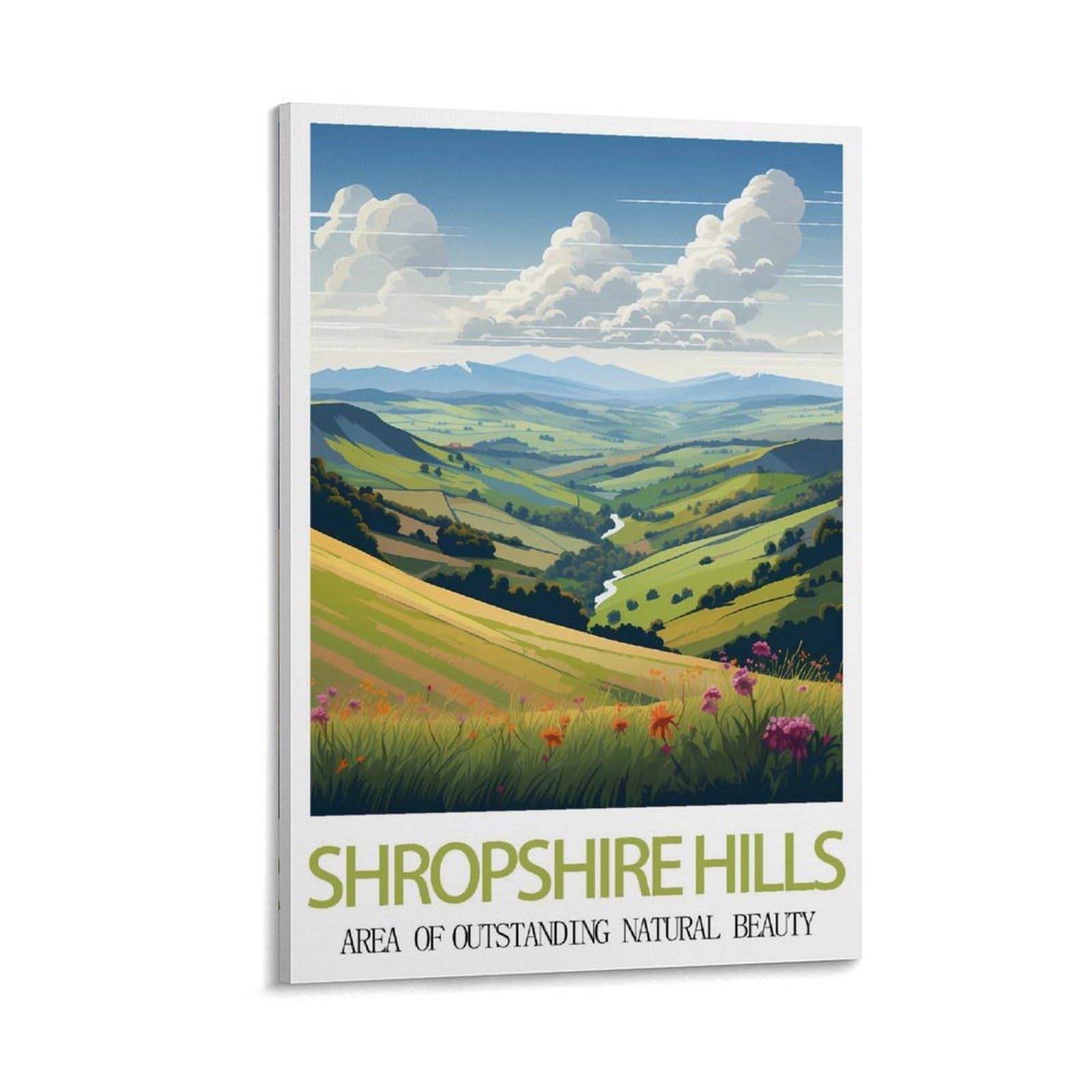 Kmono Frame-Style Shropshire Hills Area Of Outstanding Natural Beauty Vintage Travel Poster 12X18inch(30X45cm) Wall Decor Painting Canvas Wall Art Living Room Poster Bedroom