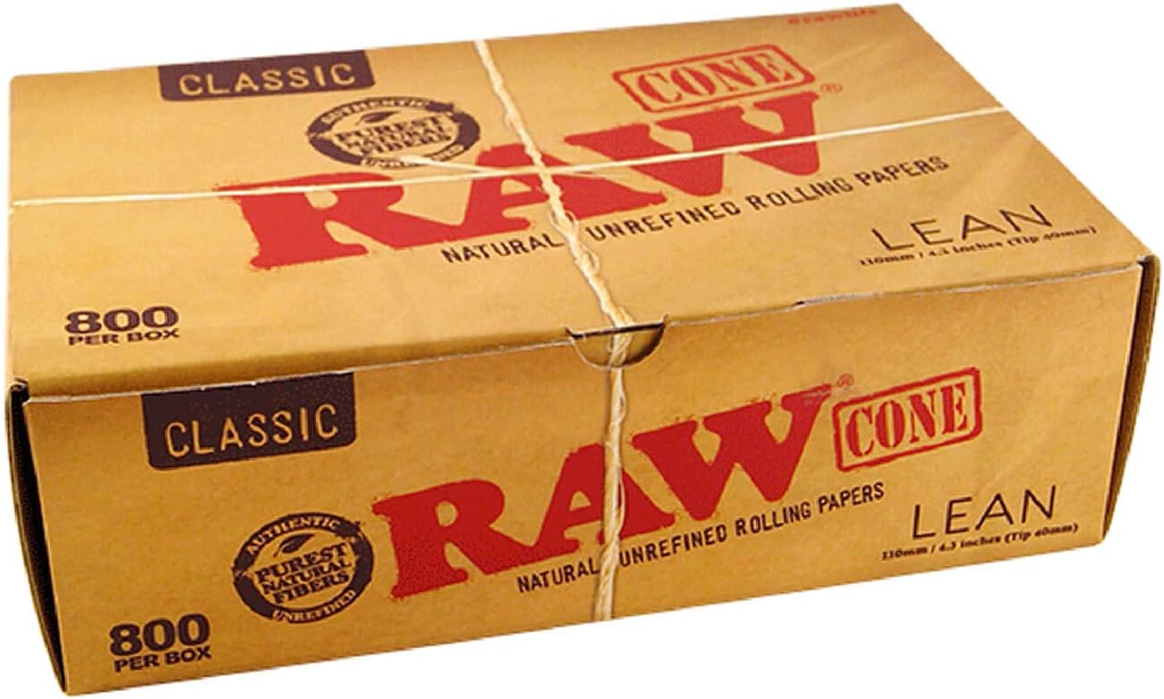 RAW 800 Classic Lean Cones - Sturdy W Gallery Box - 109mm Pre Rolled Cones - 40mm Filter Tips - Natural Brown Unbleached Unrefined Rolling Papers - Bulk Pack Bundle