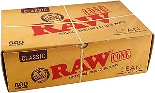RAW 800 Classic Lean Cones - Sturdy W Gallery Box - 109mm Pre Rolled Cones - 40mm Filter Tips - Natural Brown Unbleached Unrefined Rolling Papers - Bulk Pack Bundle