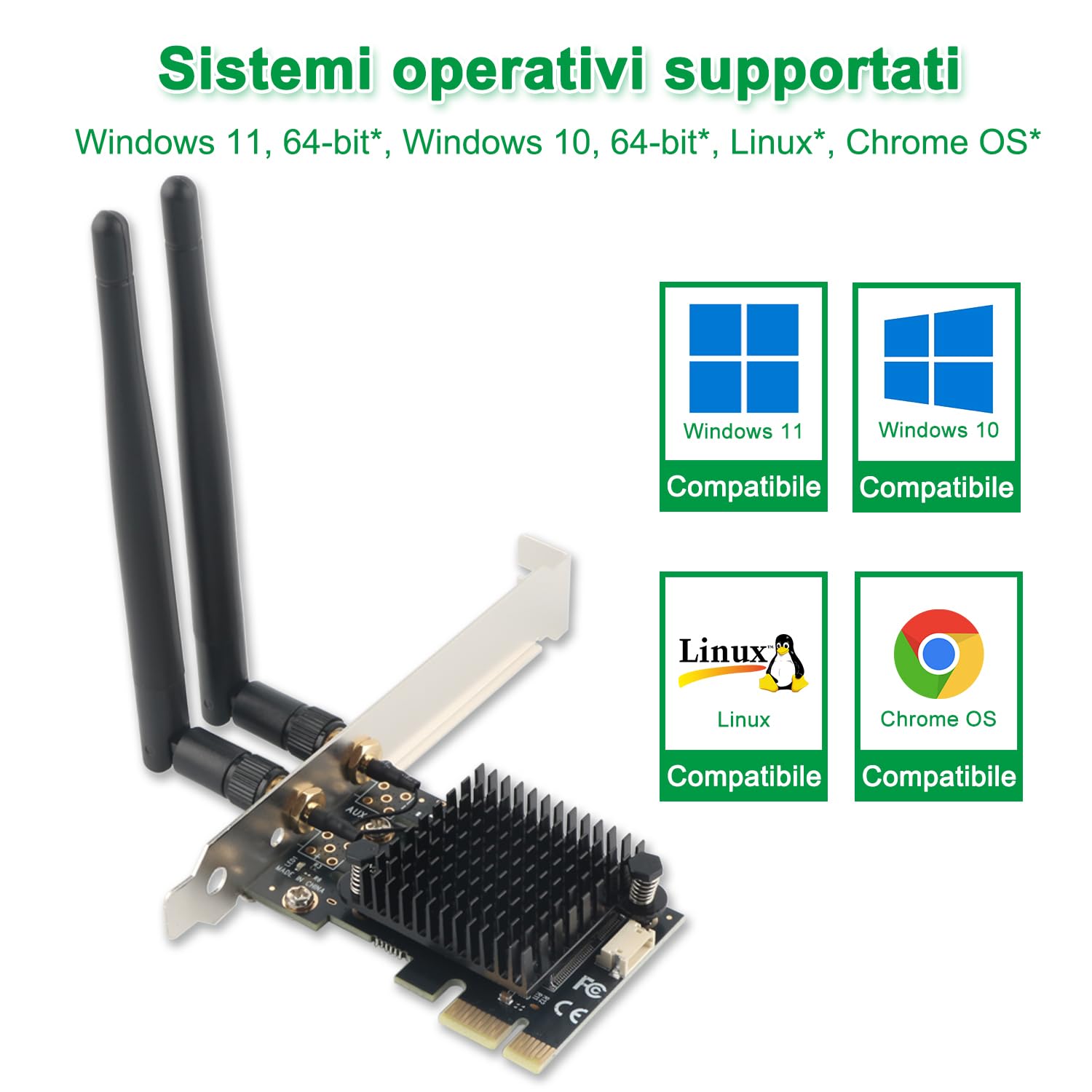 Card, Bluetooth 4.0 Dual-Band 2G/5G 300Mbps Pci-E Pci Express Wae3422