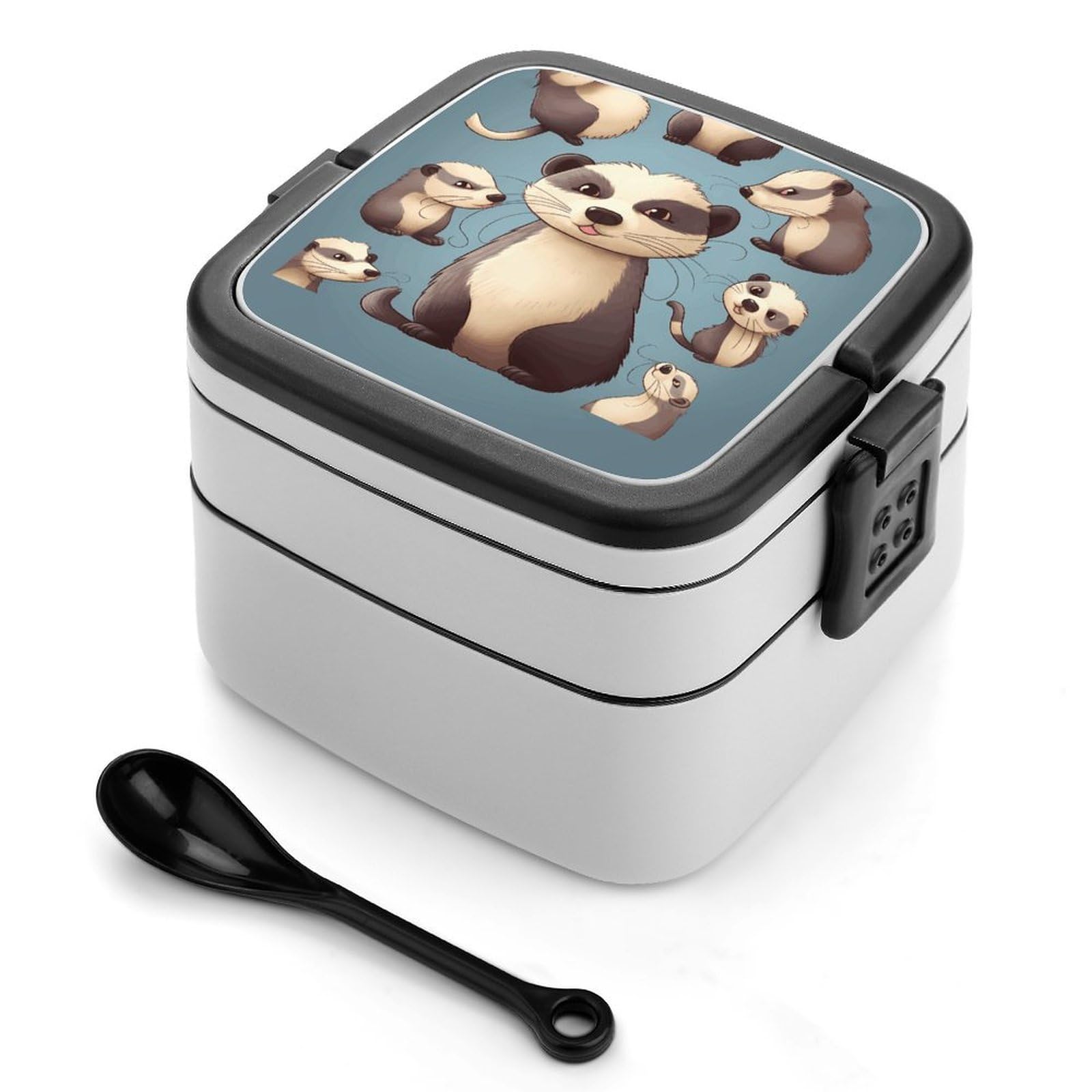 VstaDank Hairy Ferret Bento Box Portable Adult Lunch Box with 2 Layer&Spoon Reusable Insulated Lunchbox Large Food Containers Leak Proof Lunch Containers for Work Camping Meal Prep