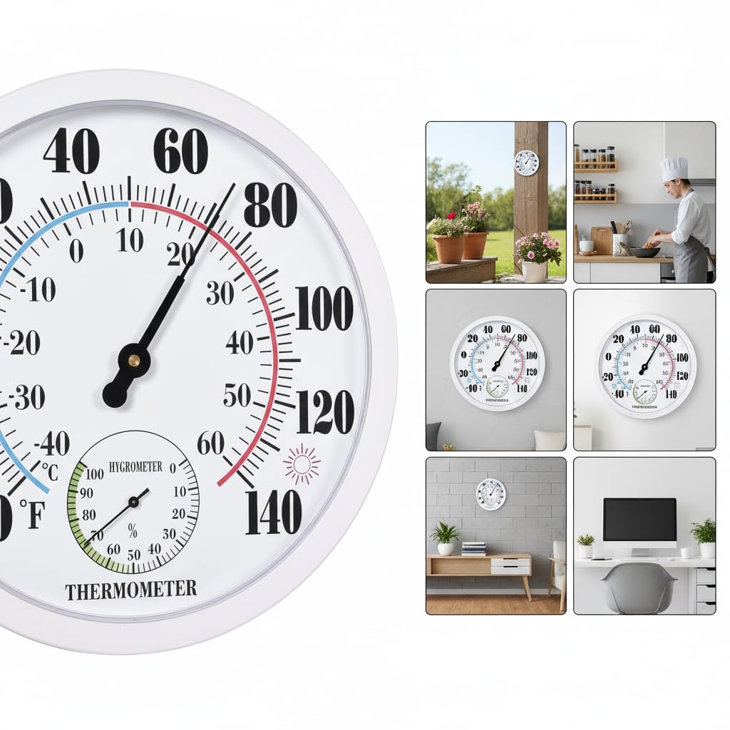 Outdoor Thermometer Hygrometer, 10 Inch Round Large White Gauge with Easy to Read Face, Waterproof Wall Mount for Patio, Garden, Garage, Home Outside Temperature and Humidity Monitor — Amazon image 7