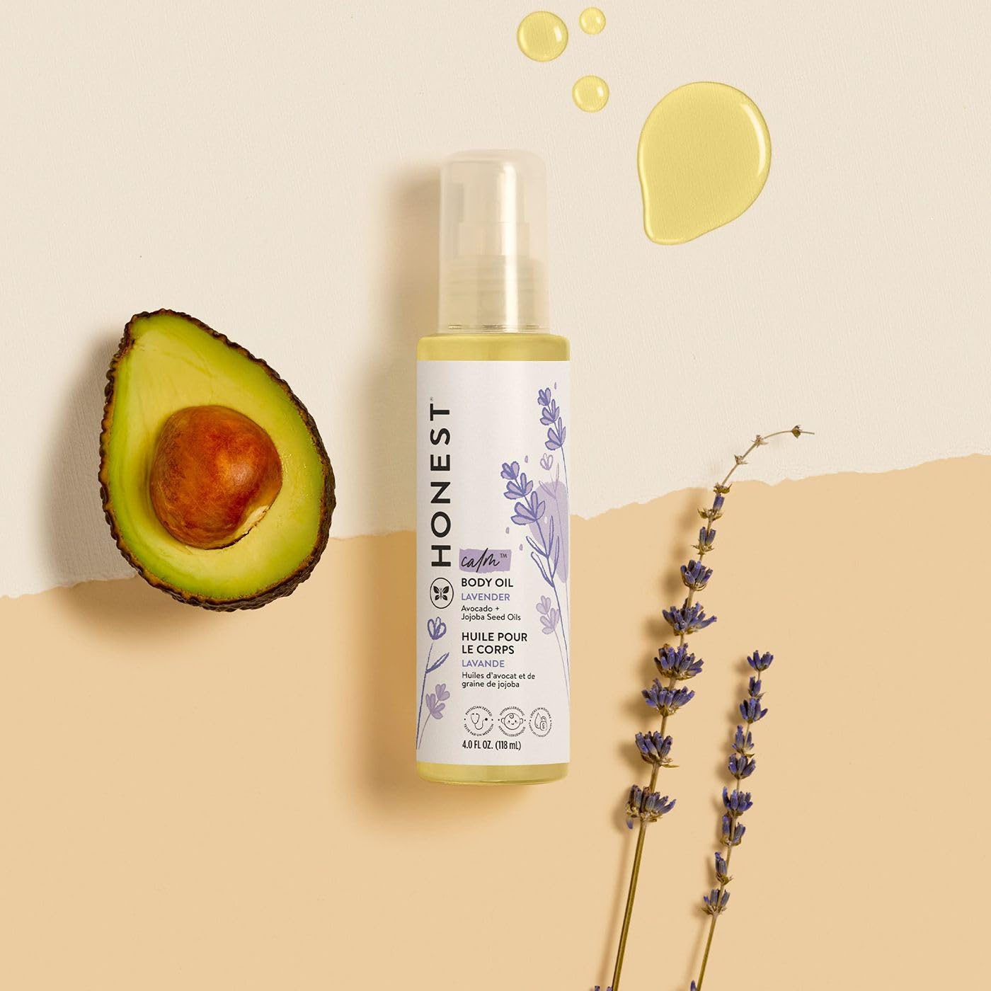 The Honest Company Lavender Infused Calming Body Oil | Gentle for Baby | Organic, Plant-Based, Hypoallergenic | 4.0 fl oz : Baby