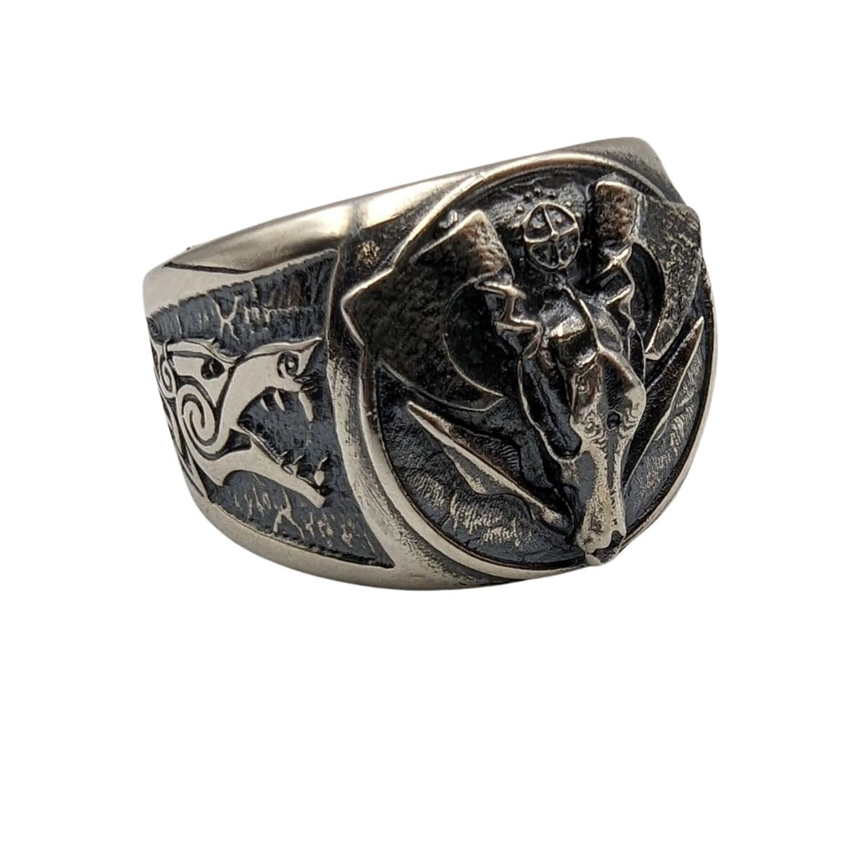 Viking Wolf Ring 925 Sterling Silver Norse Warrior Helmet Signet