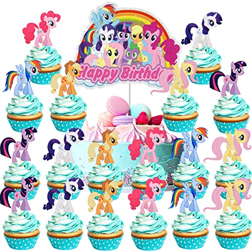 Decoration Gateau My Little Pony Anniversaire simyron 25PCS Décorations De Fêtes d'Anniversaire Kit Deco Gateau Theme Décoration Gâteau Toppers Joyeux Anniversaire Gâteau Topper
