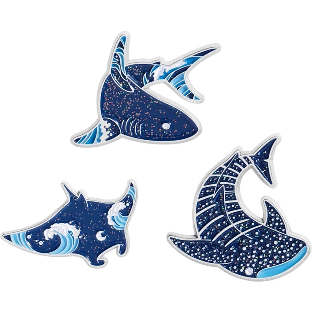 Caeanhi 3pcs Dolphins and Shark Brooches Sparkling Marine Animal Pins for Diver Snorkelling Sea Lover