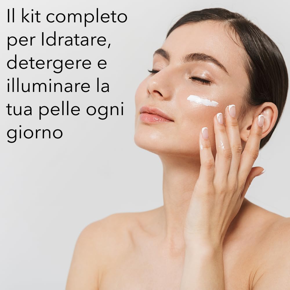 Sapone di un Tempo Kit Skincare Viso Completo con Crema Lenitiva 50 ml, Siero 30 ml, Contorno Occhi 30 ml, Detergente 150 ml e Tonico 300 ml – Set Regalo, Cofanetto Regalo Donna