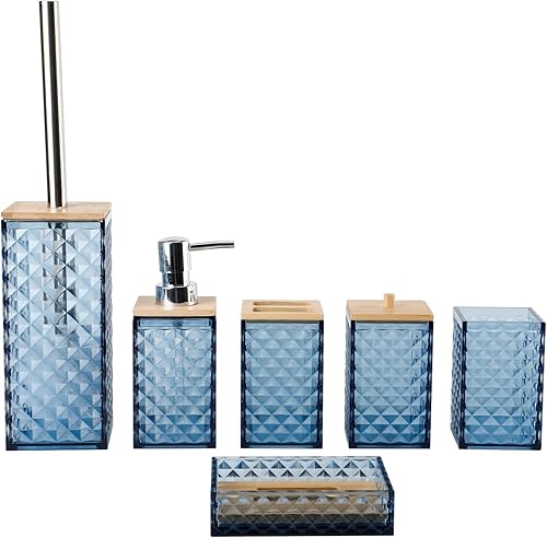 Juego de accesorios de baño azules, 6 piezas de accesorios de baño azules, dispensador de jabón, soporte para cepillos de dientes, jabonera, taza de