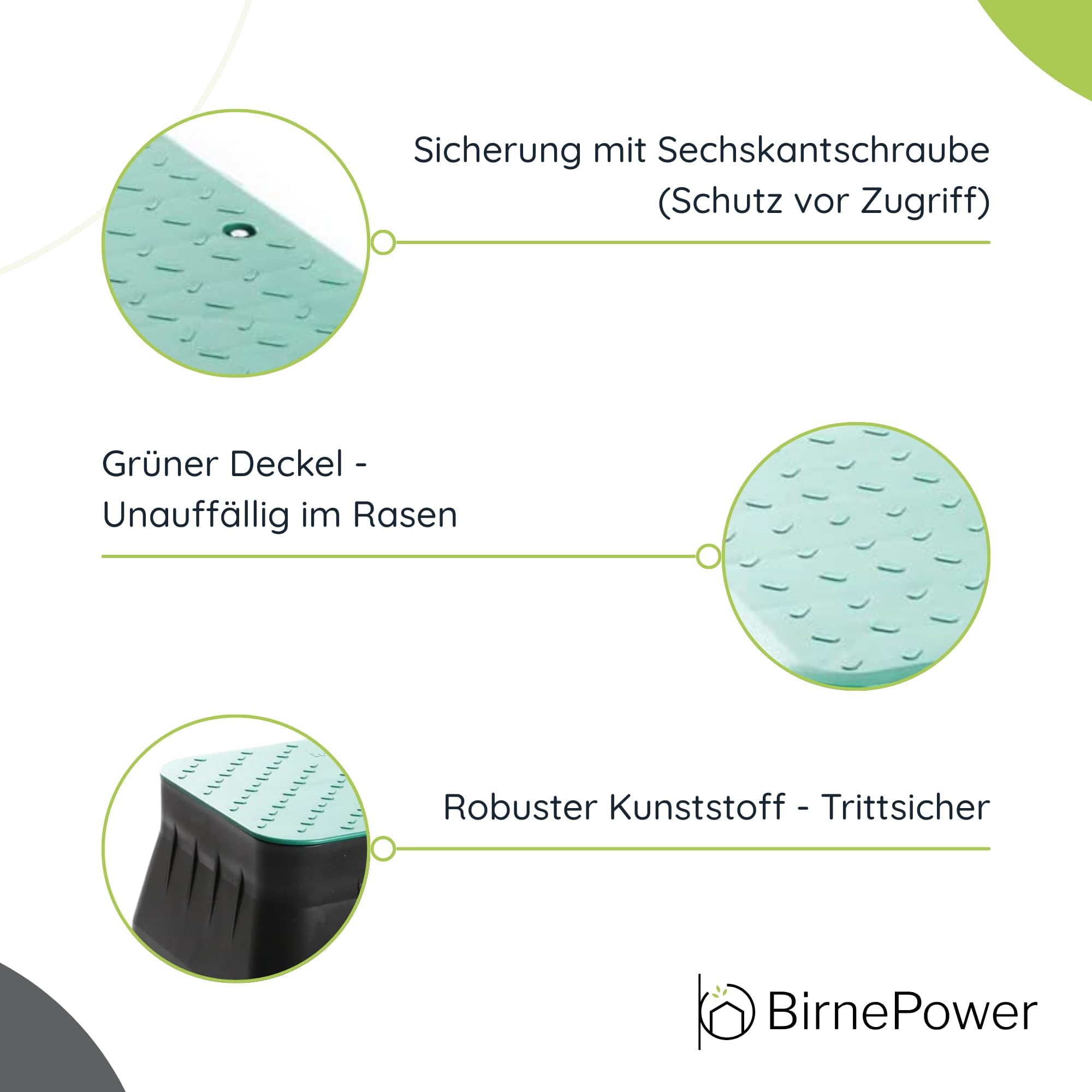 BirnePower Ventilbox Jumbo 64x51 cm mit Deckel – robuster Ventilkasten für Bewässerungsanlagen, passend für 6 Magnetventile, UV-beständig, Stabiler PP-Kunststoff für Garten & Anlagen