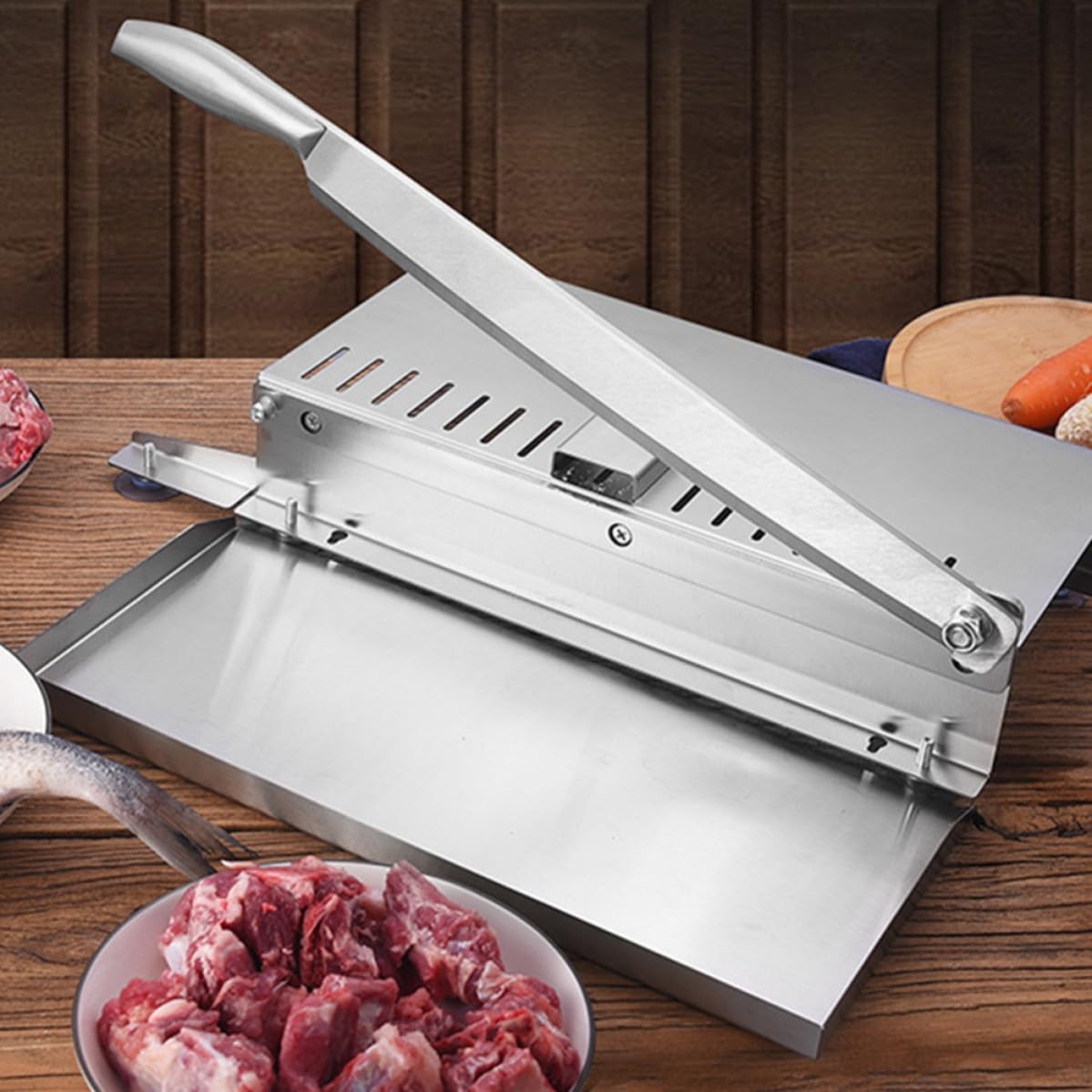 Coltello da Carne e Taglio Ossa in Acciaio Inossidabile Resistente All'usura, Affettatrice Manuale Argento per Carne Congelata, per Uso Domestico