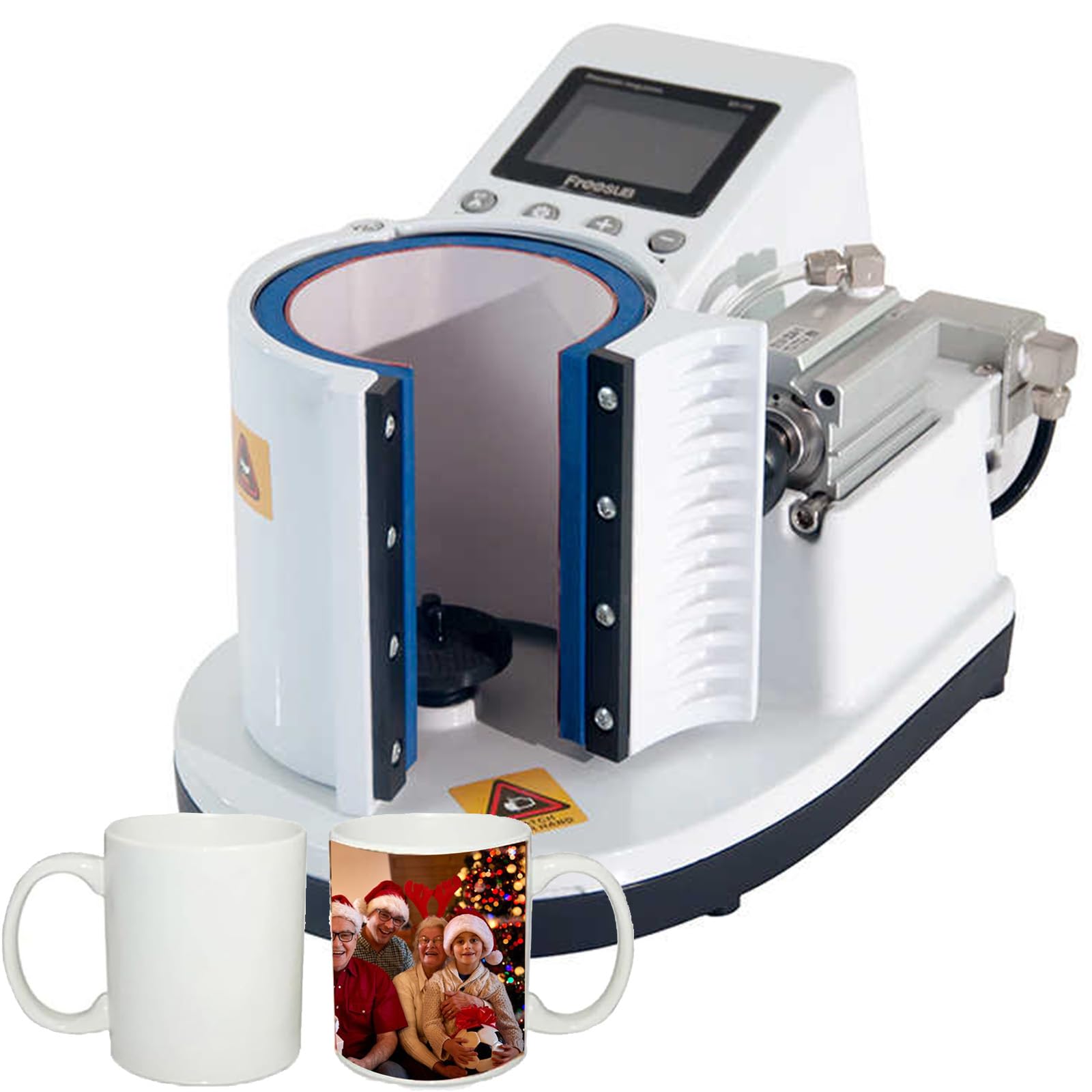 Prensa Térmica Neumática para Tazas, Equipo De Transferencia por Sublimación DIY, Control De Temperatura Ajustable De 280 W, Uso Comercial Y Doméstico (White)