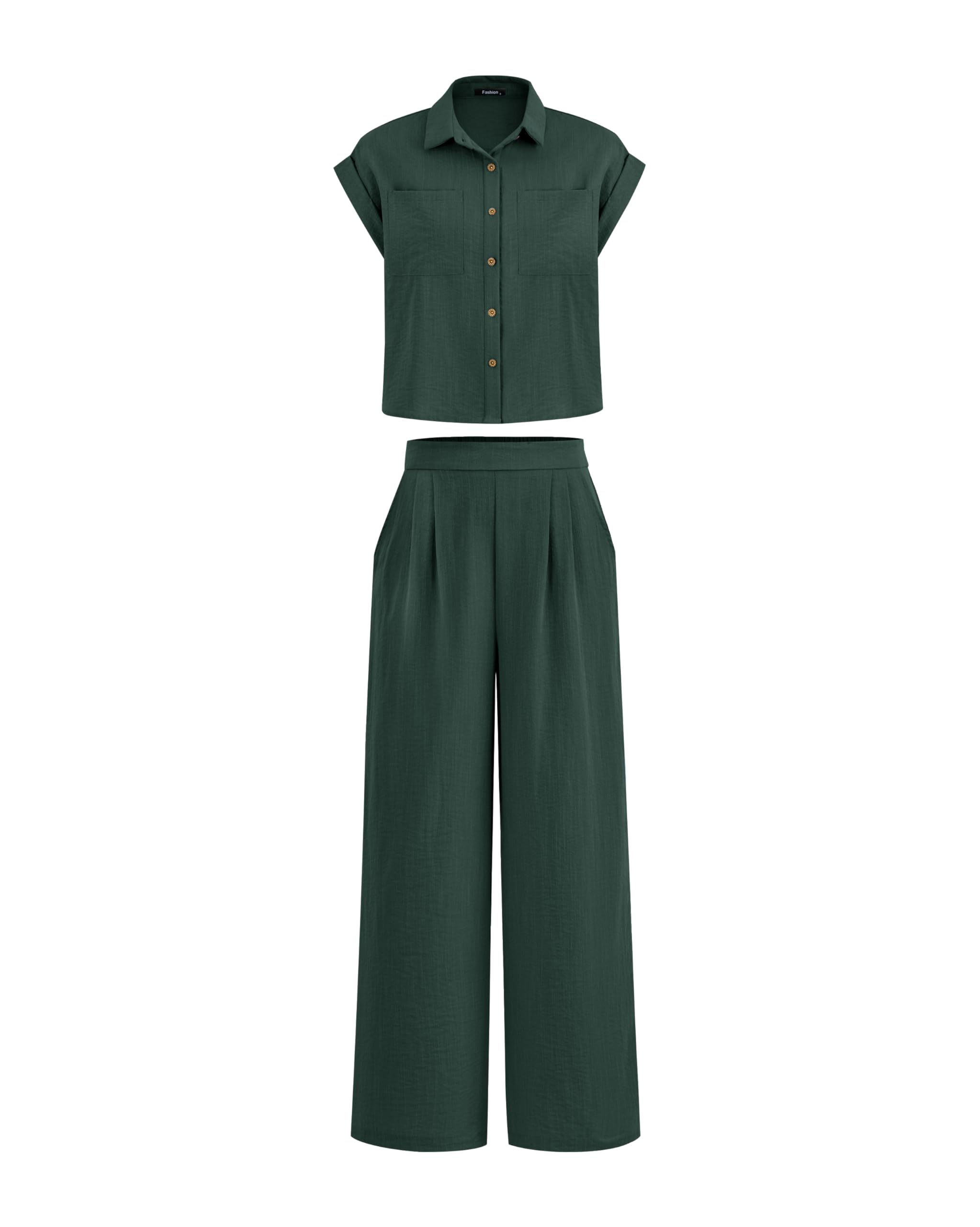 PRETTYGARDENWomens Short Sleeve Button Down Shirt Long Pant Lounge Set