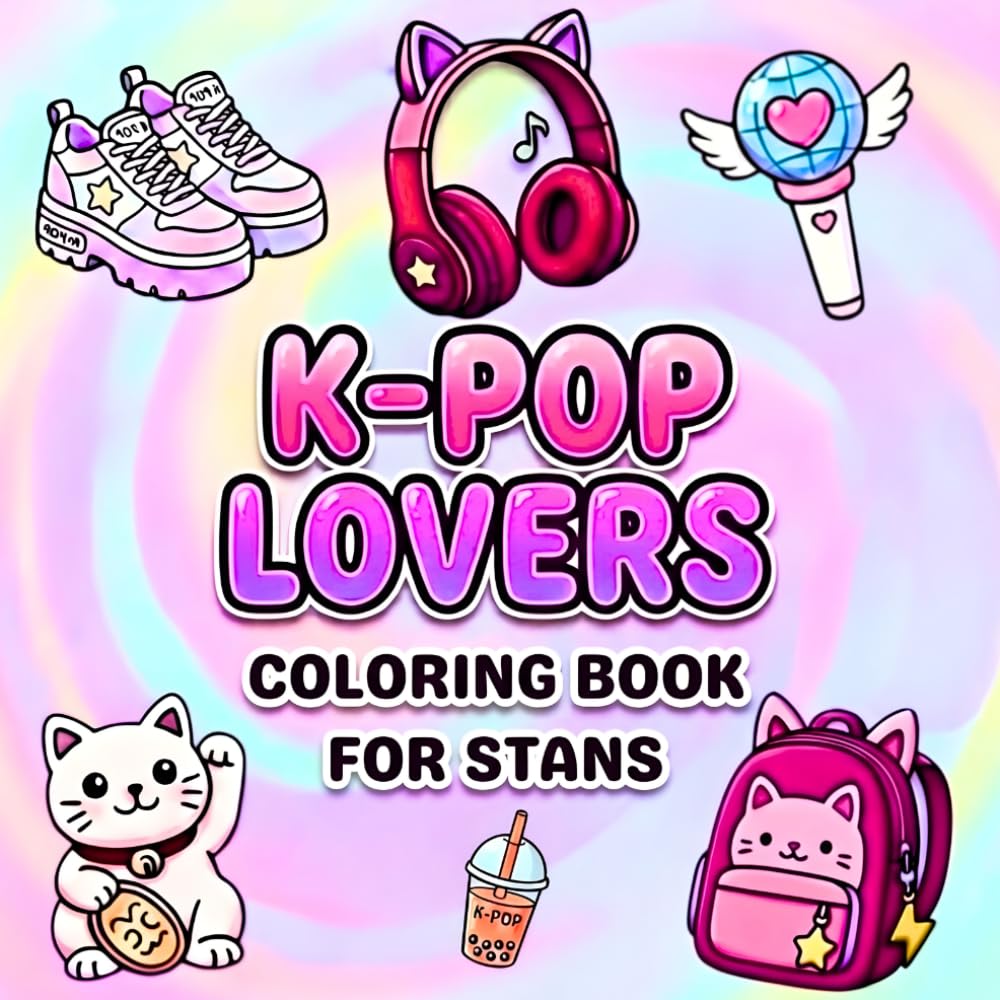 K-PoP Lovers: Bold and Easy Illustrations of Korean Pop Idols and Aesthetic Fashion | A Relaxing Large Print Coloring Book for Teens, Adults and K-Pop Fans