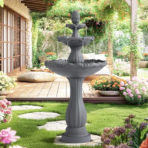 MAIBH Outdoor Water Fountain, 3-Tier Italian Garden Waterfall Fountain for Outside, 47.3' H Indoor Roman Water Feature Cascading Fountains w/Pump & Pineapple Top for Patio Yard Porch Lawn (Gray)