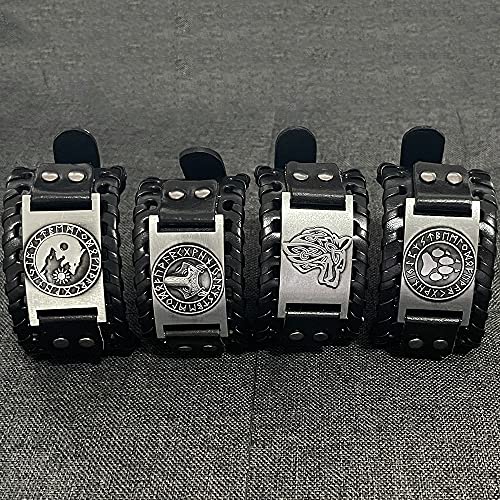TURTLEDOVE 4 PCS Viking Leather Bracelet - Medieval Leather Cuff Wristband of Wolf Fenrir3