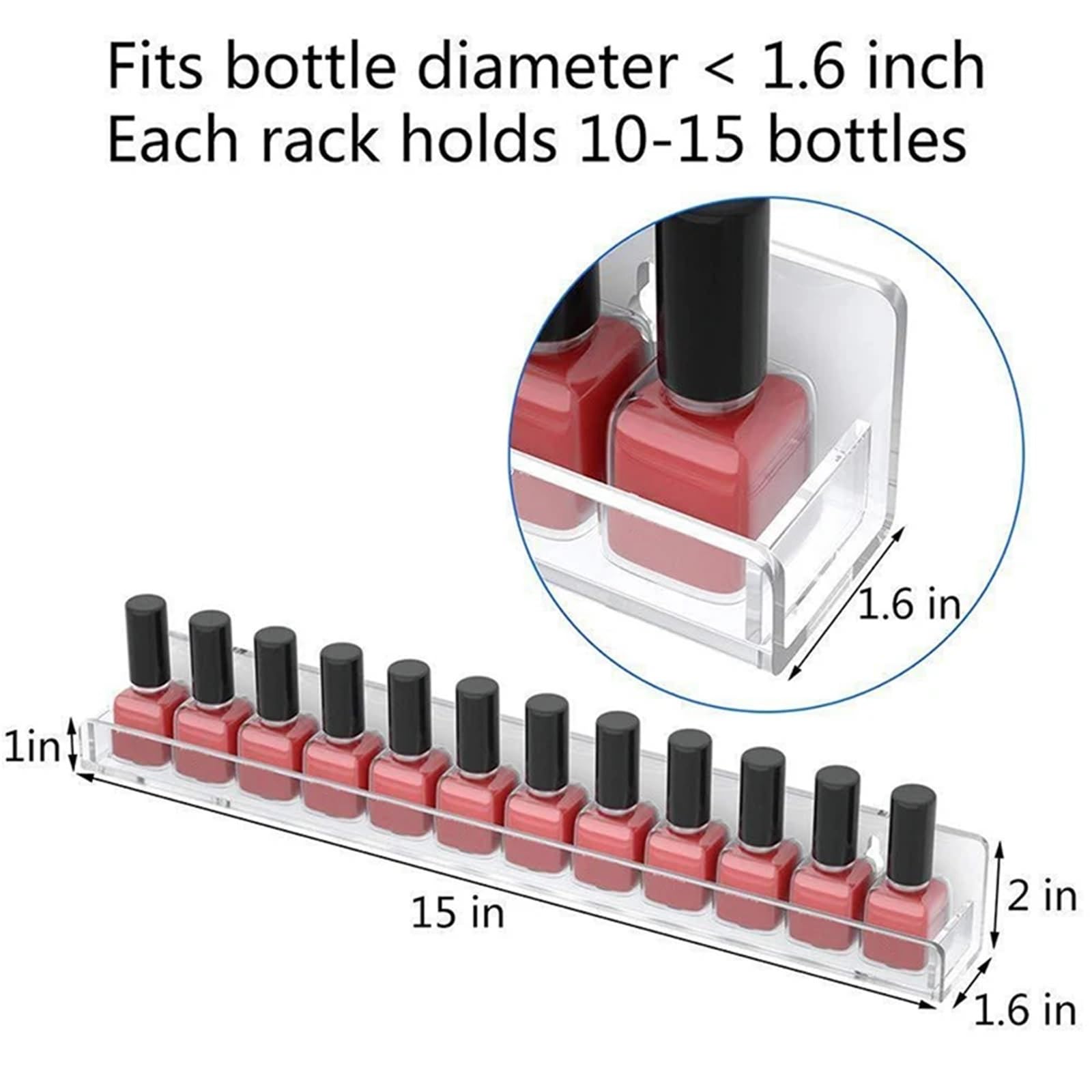 Soporte De Botella De Esmalte De Uñas Estante de exhibición de esmalte de uñas de 1/4 de capa, soporte de almacenamiento transparente, herramientas de arte, organizador de lápiz labial, estante montad