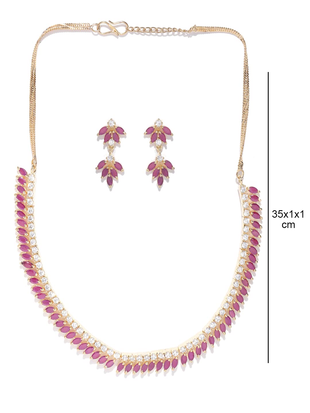 Pink American Diamond Jewellery Set Gold-Plated Brass for Parties
