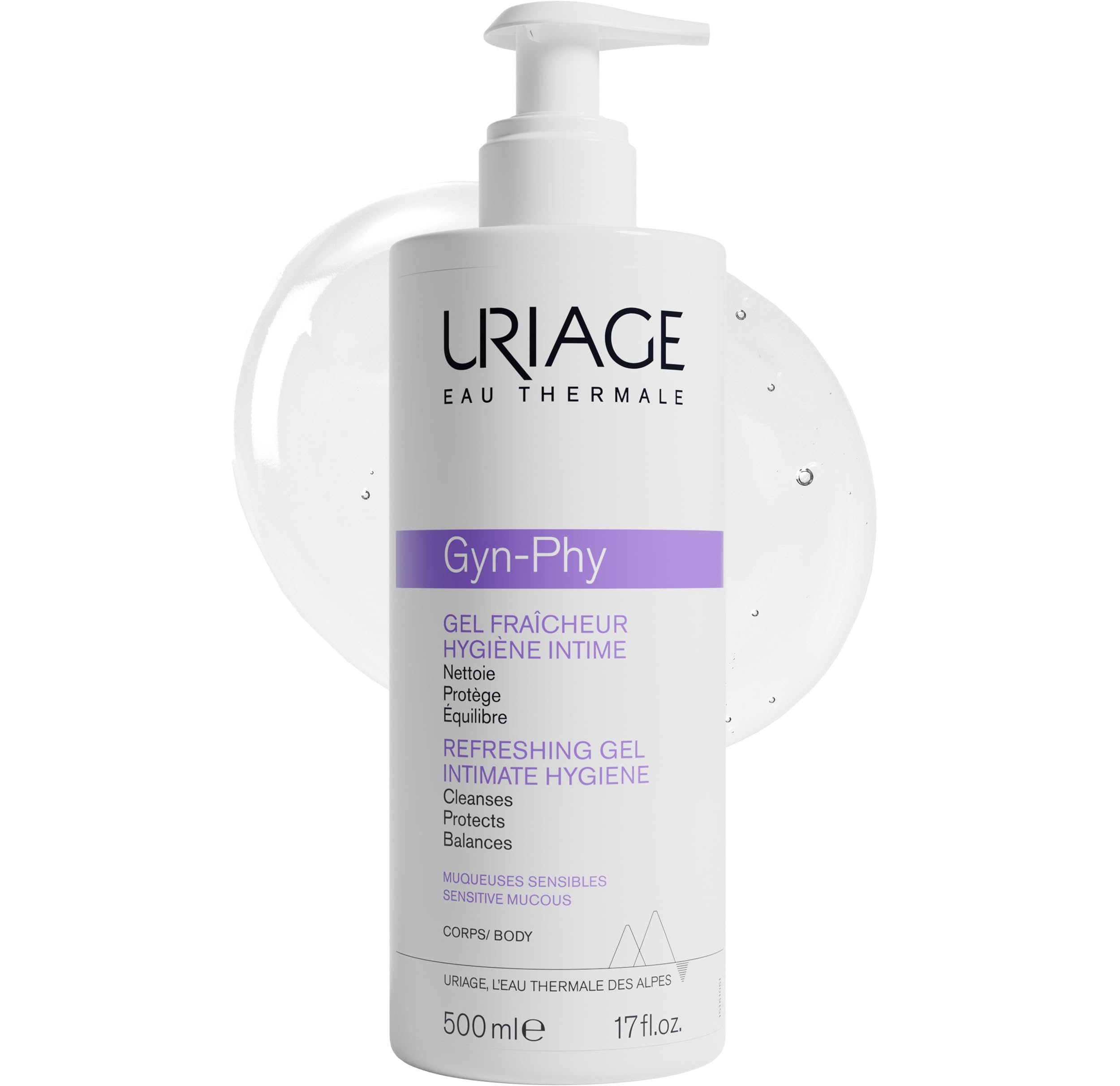 Uriage Gyn-Phy Refreshing Gel Intimate - Daily Hygiene for External Intimate Areas, Foaming Gel, Paraben-Free, Tested under Gynecological Control - 500ml