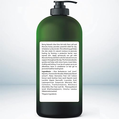 Miniatura 2 de Gel de aloe vera de 100  puro orgánico con infusión de miel de manuka células madre aceite de árbol de té hidratante natural crudo para cara cuerpo