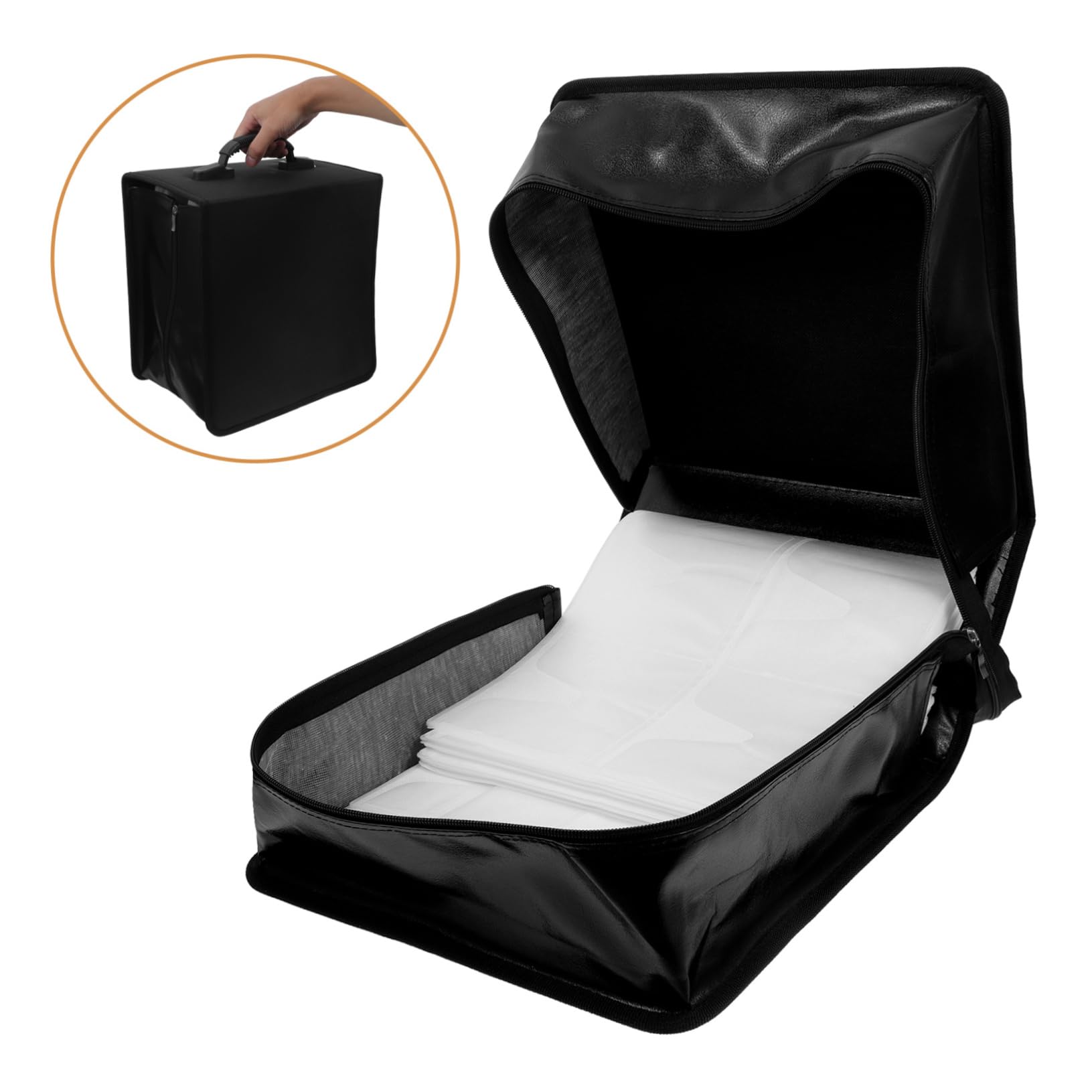 Amosfun Étui à CD Pu Grosse Capacité 500 Disques Portable avec Poignée pour Voiture et Maison, Classeur de Rangement Noir Résistant à L’usure, Protection Poussière et Humidité