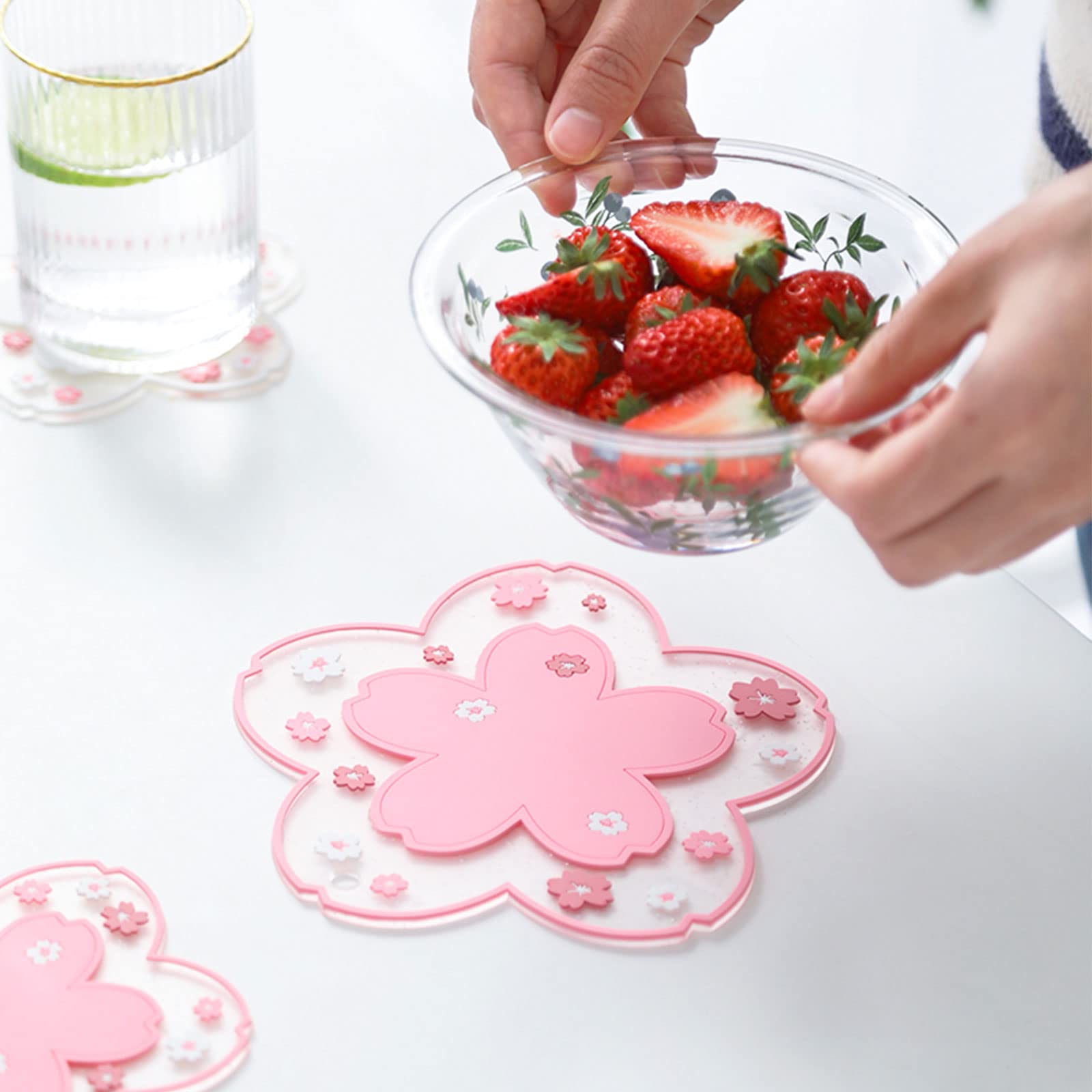 HOOMIL Onderzetters voor drankjes, schattig Sakura bloemenpatroon Sakura onderzetter, antislip placematonderzetter, voor binnen en buiten, tuinfeest
